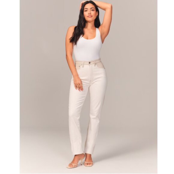 A&F Mixed Fabric Ultra High Rise 90s Slim Straight Jean 31/12 Short - NEW - Picture 1 of 9